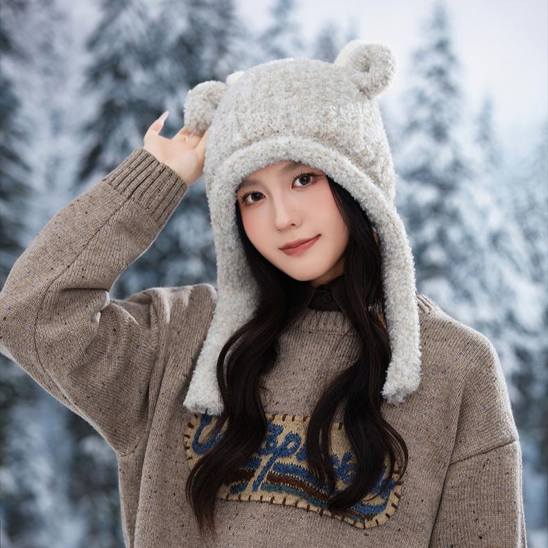 Women's Plush Antler Plush Hat Autumn and Winter Outdoor Cold Warm Hat Windproof Warm Slouchy Hat