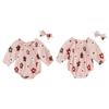 2-Piece Baby Girls Set Long Sleeve Floral Print Square Neck Smocked Ruffled Romper Bow Headband Adorable Outfits