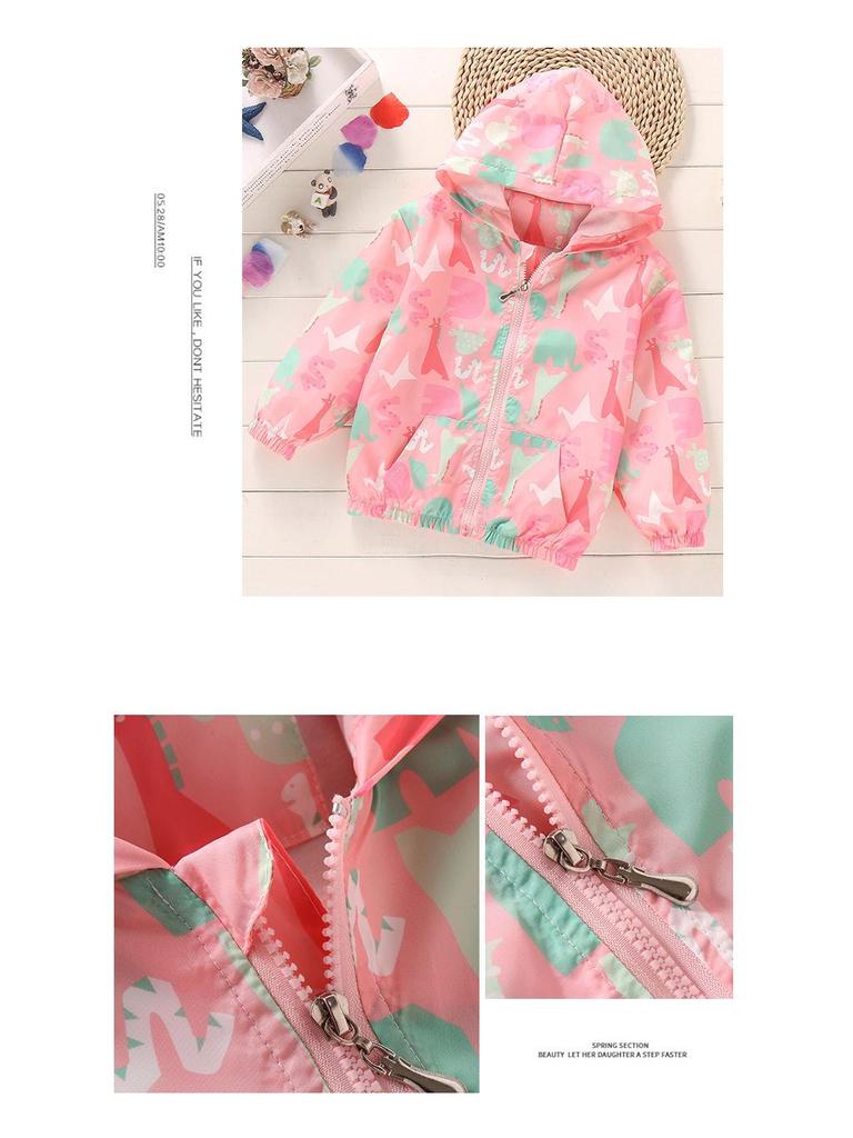 2025 Spring/Summer Korean Style Girls' Printed Hooded Windbreaker Cardigan