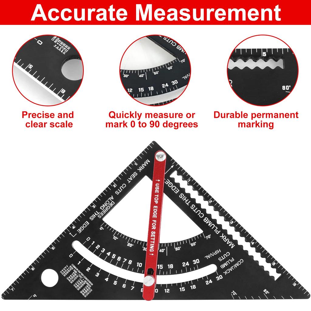 Adjustable Woodworking Triangle Ruler 7Inch Aluminium Alloy Square Protractor Precise Right Angle Measuring Ruler with 2 Pencils