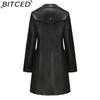 BITCED Long-Length Leather Coat Spring/Autumn Long-Sleeved Leather Trench Coat Stylish British-Style Outerwear Polo Neck Single-Breasted