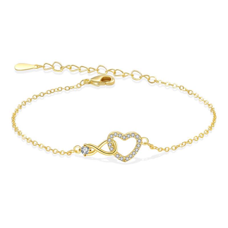 

925 Sterling Silver Crystal Infinite Love Charm Bracelet for Women, Wedding Party Jewelry, Elegant Fashion Gift золотий