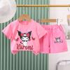 Girls Summer Korean Cartoon Print Loose T Shirt And Shorts Set Fashionable Casual Two Piece Outfit For Kids