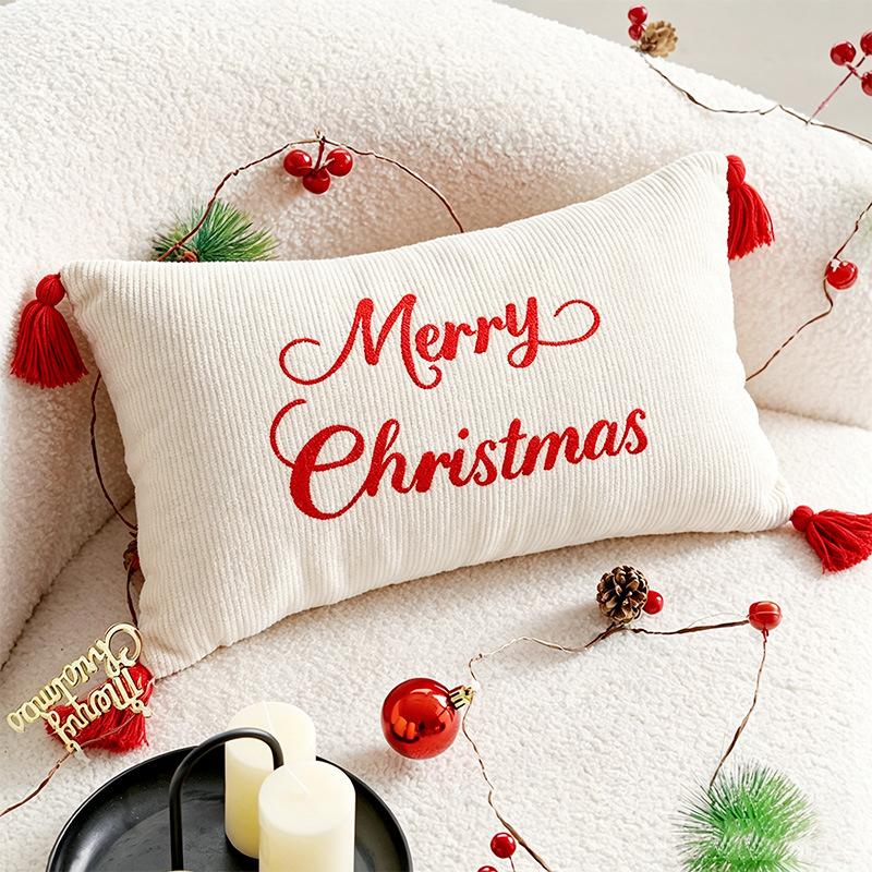 Christmas Pillow Case Plush Gift Bow Decorative Cushion Cover Christmas Home Sofa Holiday Season Decor