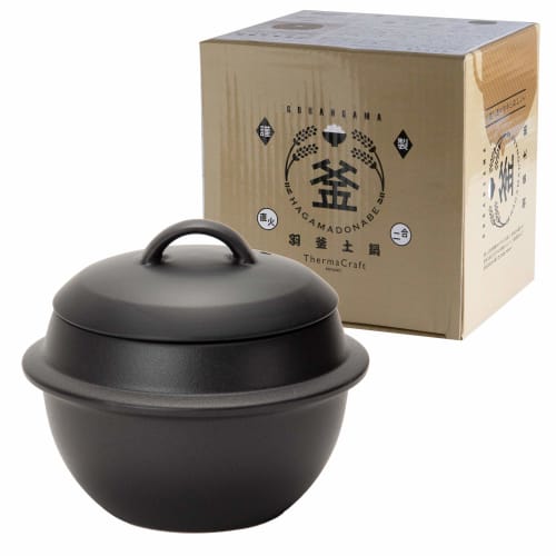 TAMAKI Thermacraft Earthenware Rice Cooker, 2-cup Capacity, Black, 21cm Diameter X 18cm Height, Heat, Microwave, and Oven Safe, T-789551