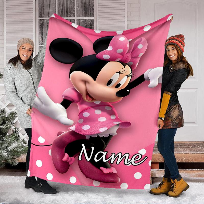 Customizable Minnie Throw Blanket – Personalized Name, All-Season Cozy Snug Blanket, Machine Washable, Personalized Blanket