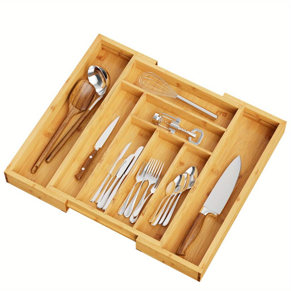 Expandable Bamboo Drawer Organizer - Adjustable Tray for Cutlery, Kitchen, Desk. Versatile & Neat.
