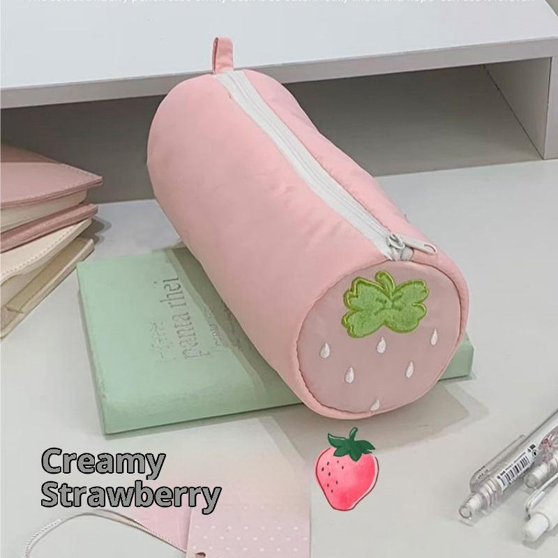 

Cream Strawberry Polka Dot Pink Pencil Case Student Stationery Back To School Storage Bag School Supplies Pen Stationery Gift