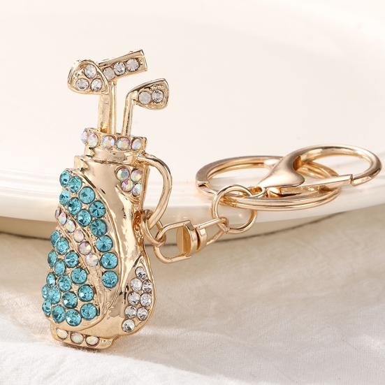 Keychain Pendant Golf Bag Shape Key Holder with Multicolor Rhinestones Anti-Oxidation Lobster Clasp Keyring Backpacks Car Accessory