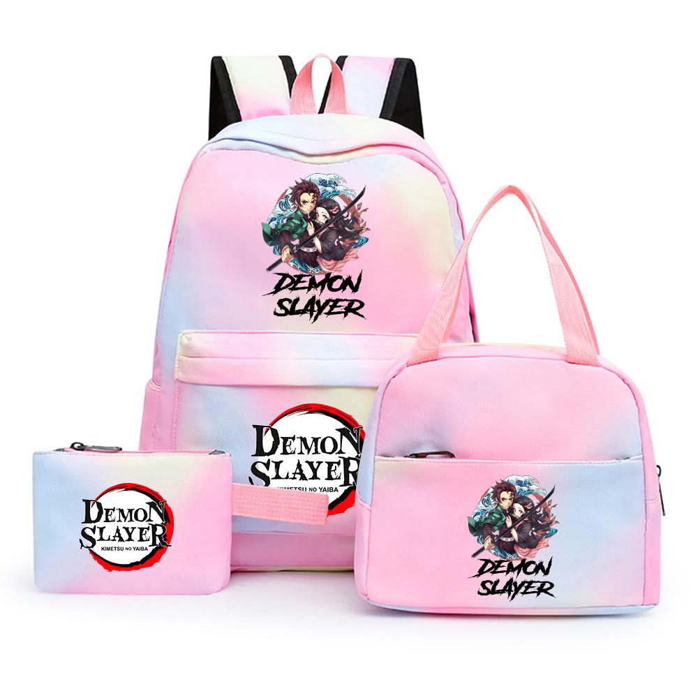 3Pcs/set Anime Demon Slayer Printed Backpack with Shoulder Bag Pengcil Case for Teenager Large Capacity Waterproof Bookbag Back To School Gift