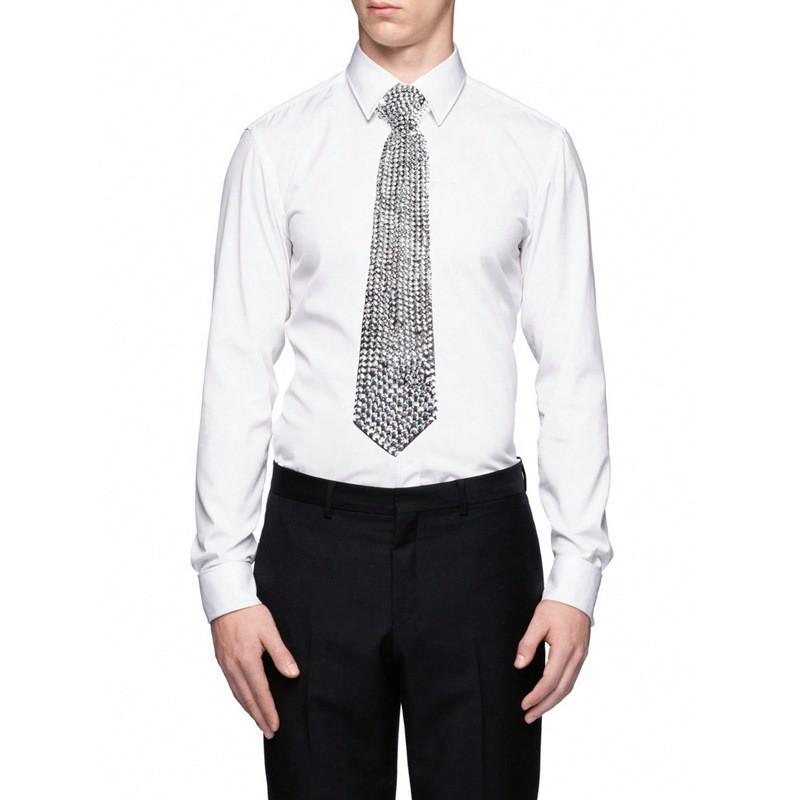 Geometric Crystal Tie With Metal Finish For Adults Casual Fashion Accessory