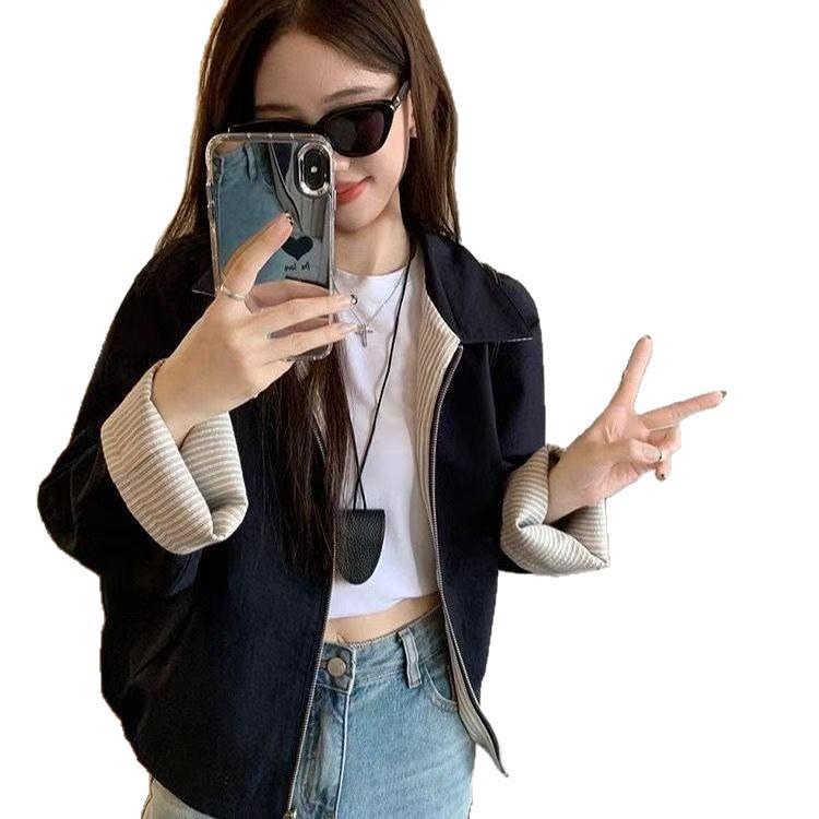 Unisex Reversible Striped Lapel Oversized Jacket for Spring & Autumn