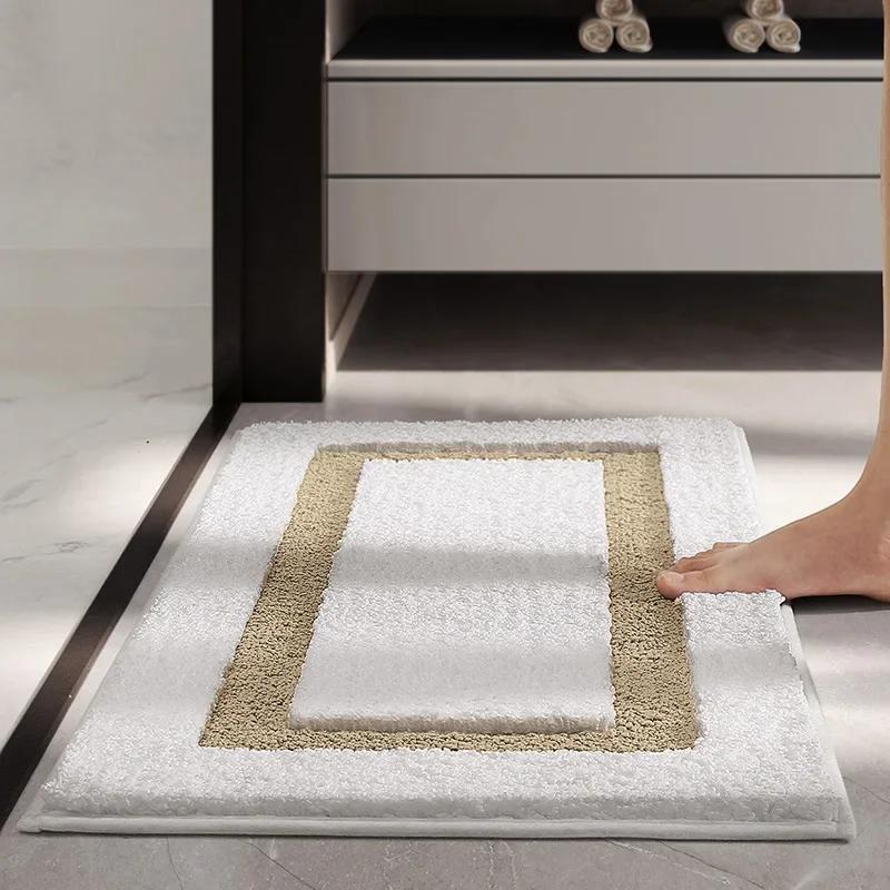 Luxusní vločkovaná koupelnová předložka - Obdélníková/Oválná protiskluzová koupelnová rohožka, Hrubý supervláknový absorpční koberec pro moderní domácí dekor