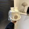 Trendy Woven Crossbody Bag With Pearl Embellishments For Girls