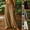 Damenhose Elastisch Hoher Bund Verstellbarer Kordelzug Weiter Bein Lockerer Schnitt Hose Einfarbige Leichte Atmungsaktive Hose