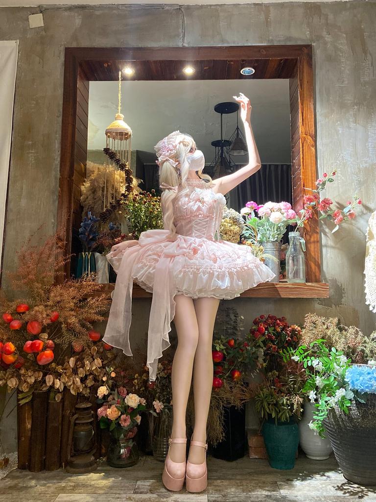 XHSUKADO Lolita JSK Jumper Skirt with and Lace This cute Gothic Lolita dress features a bridal and a Mori Girl princess Perfect for crossdressing in