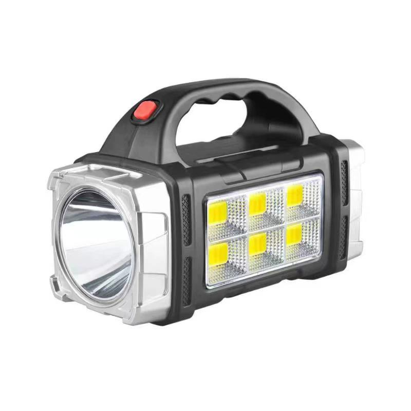 2026 Powerful LED Flashlight USB+Solar Rechargeable Flashlight COB Outdoor Camping Torch Portable Searchlight Power Bank Outdoor