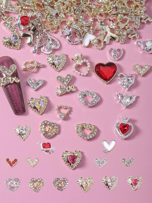 Valentine's Day Love Nail Charms Mix30/60/100pcs 3D Alloy V-shaped Arrow Through The Heart Nail Art Decorations DIY 2025 Gift For Girls