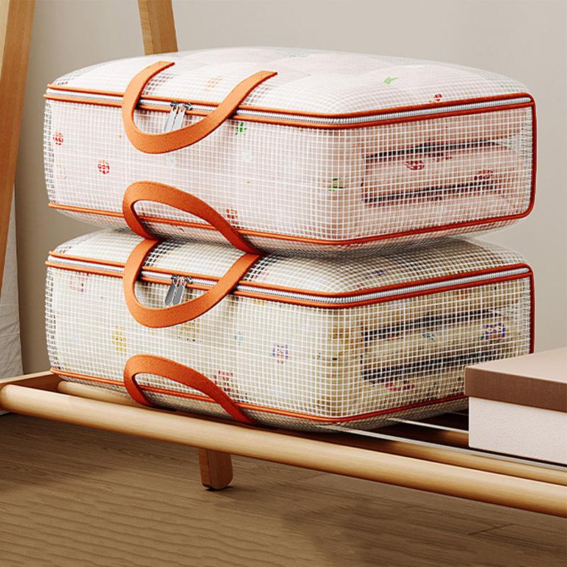 PVC Foldable Storage Bags with Handle Large Capacity Clothes Quilt Organizer Waterproof Moisture-proof Closet Organizer Bags