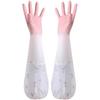 Women's Waterproof Velvet-Lined Rubber Dishwashing Gloves - Extended, Durable, Winter Hand Protection for Kitchen & Laundry