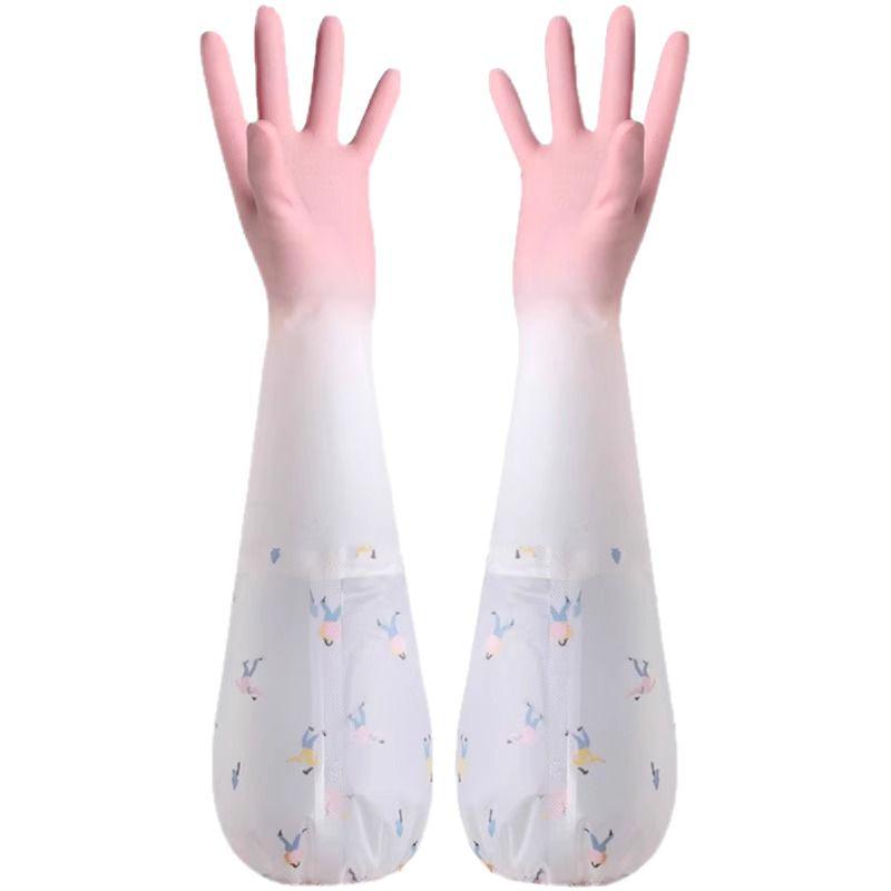 Women's Waterproof Velvet-Lined Rubber Dishwashing Gloves - Extended, Durable, Winter Hand Protection for Kitchen & Laundry