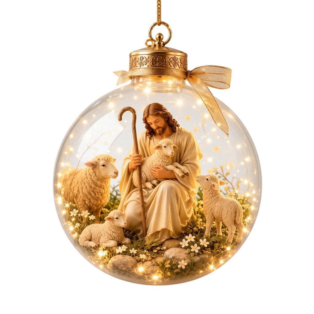 Battery Operated 3D Glowing Christmas Ball Ornament, Hanging Holiday Tree Decoration for Christmas Party and Gift Giving