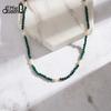 EFFIE QUEEN 925 Sterling Silver 14K Gold Choker Necklace Natural Freshwater Pearl With Malachite Natural Stone Series Gift MPN07