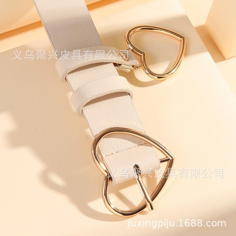 Womens Slim Leather Belt With Heart Pendant Decorative Waistband Casual Office Wear
