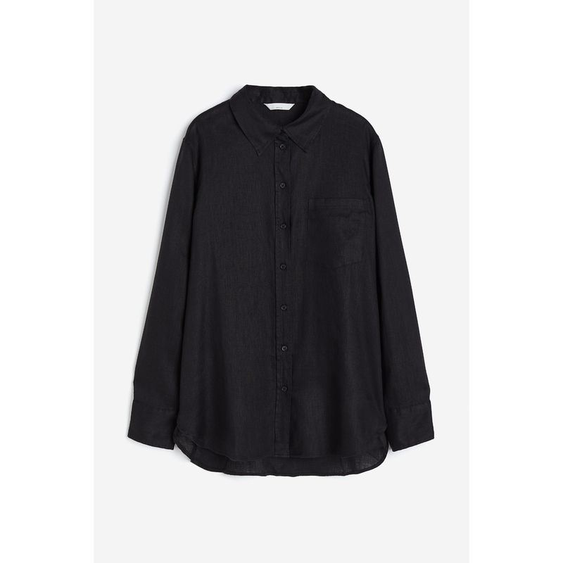 

HM Women s Shirt Autumn Commuter Long Sleeve Air Conditioning Shirt Breathable Relaxed Lapel Linen Shirt 1219107 Black 160/88A