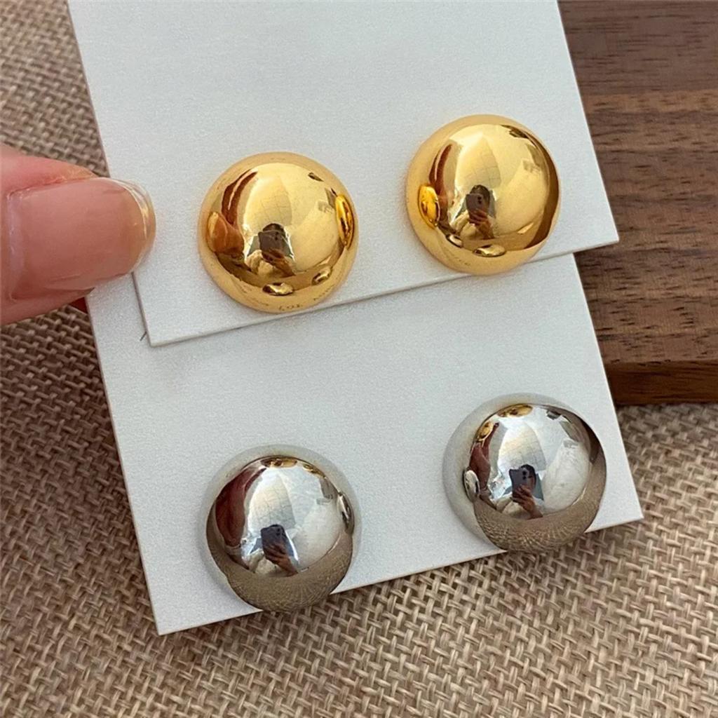Fashion Shiny Half Ball Earrings Metal Geometric Stud Earrings Vintage Gold Silver Color Daily Holiday Women Jewelry Gifts