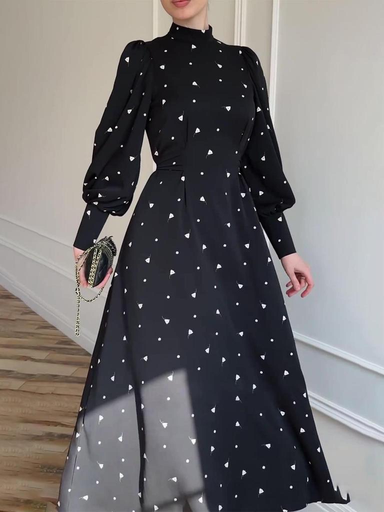 2025 Spring Loose Tie Floral Satin Long Sleeve Dress