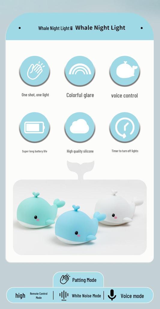 Whale Silicone Night Light: USB Rechargeable Tap Light for Kids' Bedroom - Perfect Sleep Companion and Birthday Gift