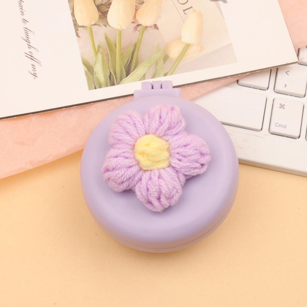 Cute Cartoon Knitted Flower Air Cushion Comb Portable Folding Mirror Hair Brush for Women Girls Travel 1pcs