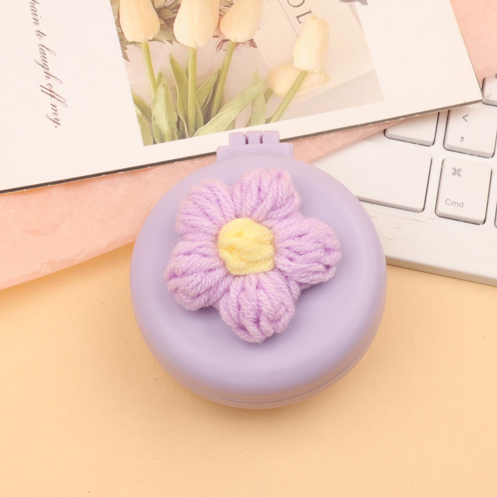 

Cute Cartoon Knitted Flower Air Cushion Comb Portable Folding Mirror Hair Brush for Women Girls Travel 1pcs
