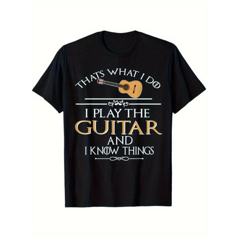 Men'S Funny Music Lover Guitar T-Shirt - 180gsm Heavyweight Cotton Soft Vintage Tee with "That'S What I Do I Play the Guitar & Know Things" Saying &