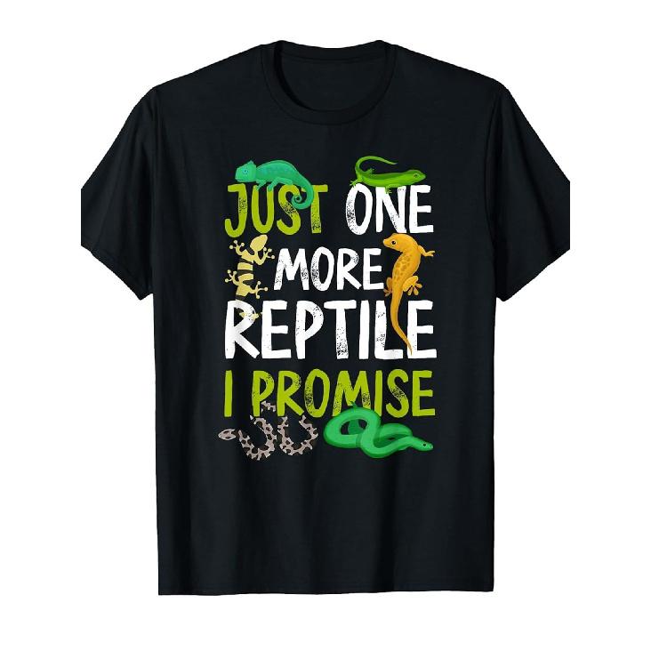 Just One More Reptile I Promise T-Shirt - Reptile Lover S Graphic Tee with Snake, Lizard, Gecko & Turtle Print - Soft Cotton Relaxed Fit Unisex Shirt S чёрный