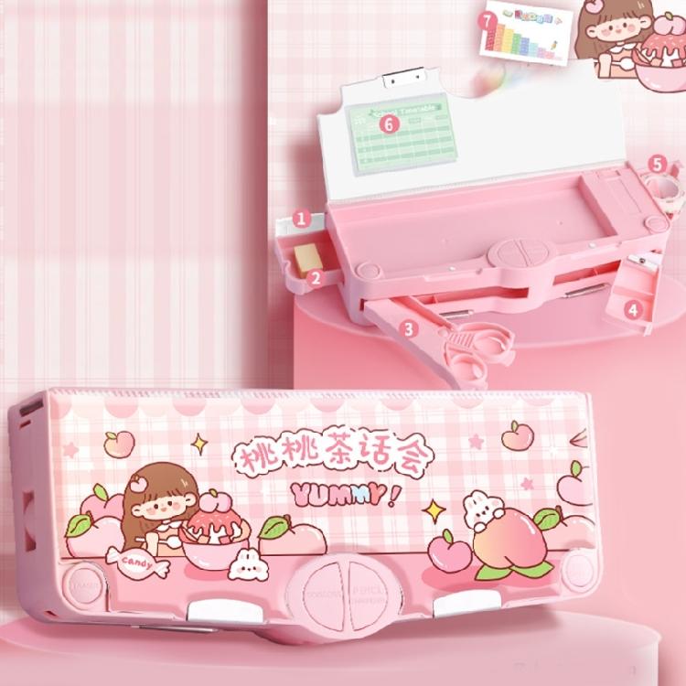 Novelty Pencil Box with Safety Scissors Sharpener Timetable Finger Wrap Tape Clear Ruler Eraser for Children Boy Girl