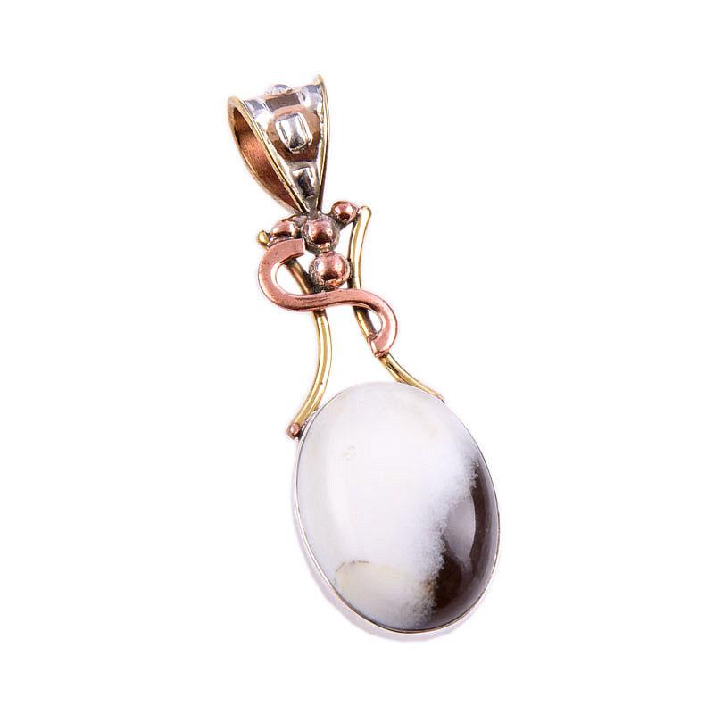 Natural Coffee Jasper 925 Solid Sterling Silver Gift TwoTone Pendant 1.75" S3G91