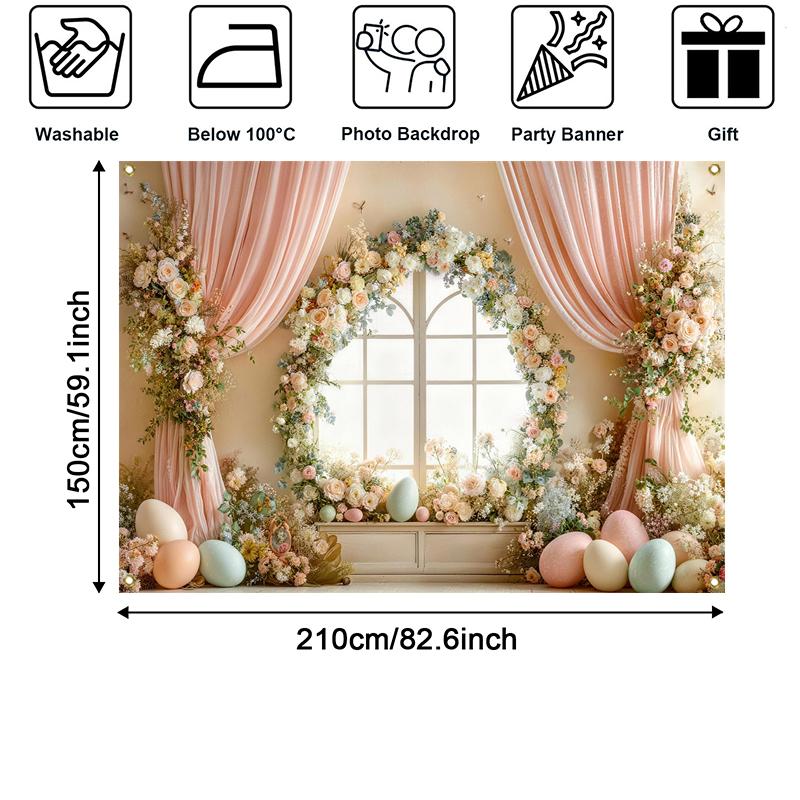 LS Spring Easter Party Backdrop Photography Wooden Door Floral Garden Background Kids Baby Show Birthday Photos Studio