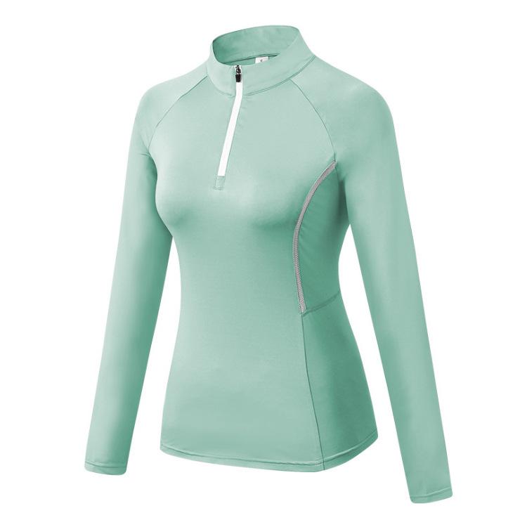 Women's Quick-Dry Long Sleeve Bodycon Sports Yoga Top with Half-Zip and Stand-Up Collar.