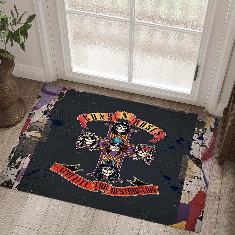 Guns N’ Roses Design Crystal Velvet Carpet Cozy Non?Slip Printed Rug For Bedroom Living Room Entrance