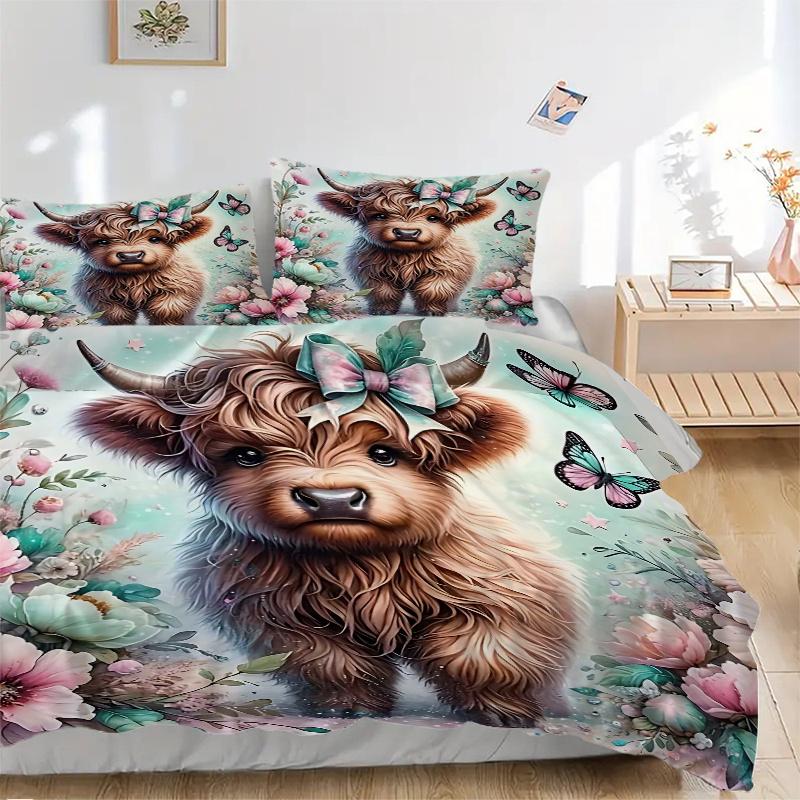 3pcs Enchanted Highland Calf Quilt Cover Set (1 Quilt Cover + 2 Pillowcases Without Pillow Core)