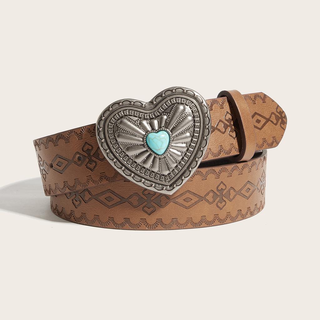 Heartshaped Metal Clip Designer Belt With Perforated Pattern For Casual Wear