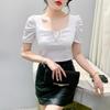 2024 Women's Summer Square Neck Slimming T-Shirt with Short Sleeves