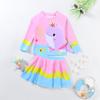 Girls' 2025 Long-Sleeved Cartoon Dolphin Swimsuit with Short Skirt