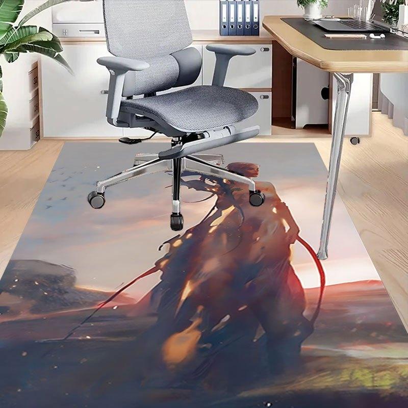 1pc Fire and Blood Office Carpet Chair Mats, Home Decor Mat Fantasy Theme Mat Durable Mat, Dragon Decor,Suitable for fantasy theme lovers