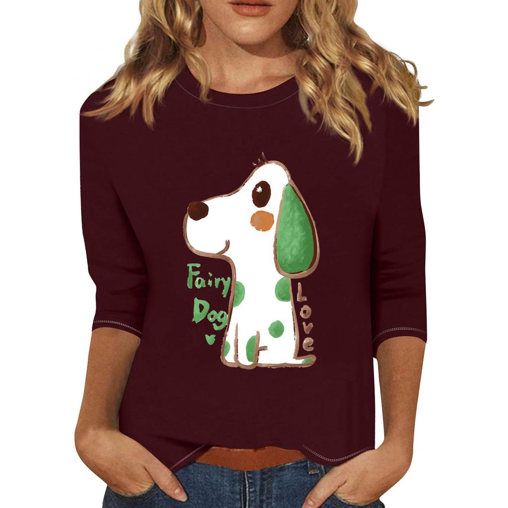 Modisches, lässiges Pullover-Oberteil mit Dreiviertelärmeln und bedrucktem Kragen für Damen