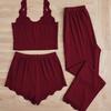 European and American Lace Trim Camisole, Tank Top, and Pants Pajama Set - Women's Slim Fit 3-Piece Outfit