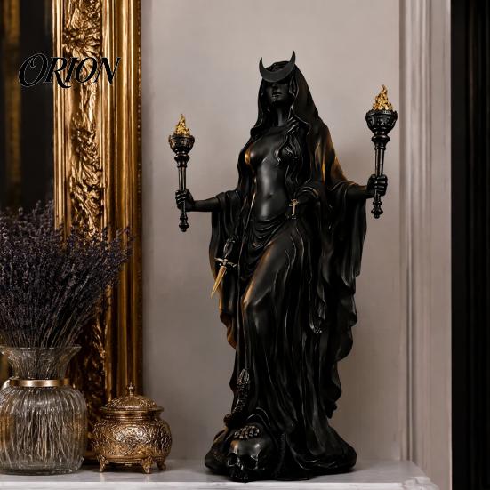 Mysteriöse Hexenfigur Hekate Griechische Göttinnenstatue mit magischen Hunden, Fantasy-Thema für Heimdekoration Harzskulptur, Mythologische Tischdekoration