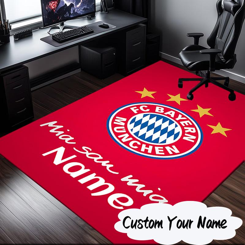 Custom Name Bayern Munich Crest Rug for Living Room, Game Rooms, Office, Bedroom, Floor Mat Playful Design, fan gifts Christmas decor